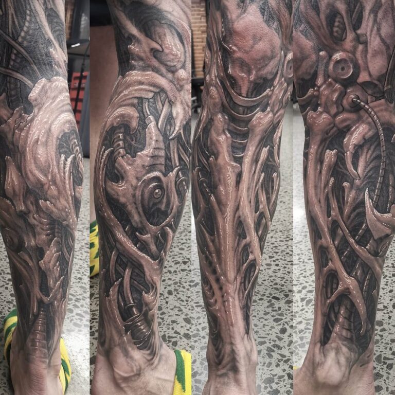 Lower leg sleeve biomechanical bioorganic tattoo
